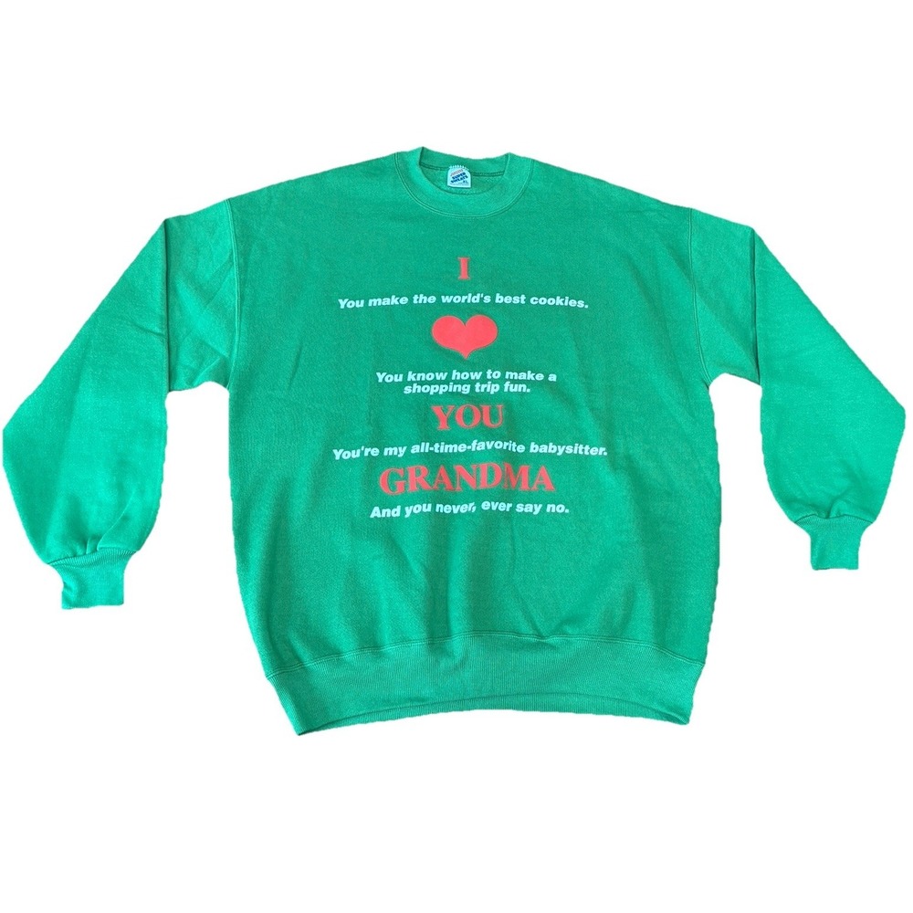 Vintage Green I Love My Grandpa Graphic Crewneck Sweatshirt XL Pullover USA Made